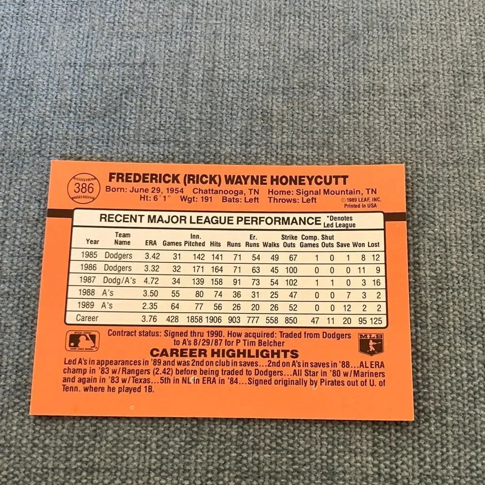 1990 Donruss Oakland A's Baseball Card Trading Card